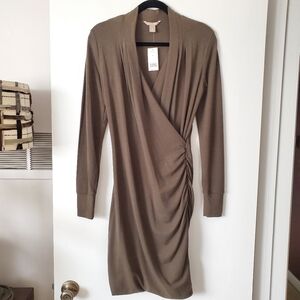 NWT Banana Republic Olive Green Longsleeve Cross V-Neck Knit Dress